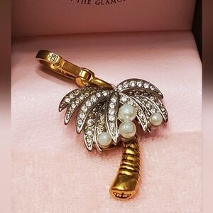 Juicy Couture Palm Tree Charm Coconut Pearl Rhinestone Pave Crystal Gold Nature